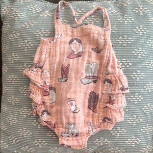 Pink Cowgirl Romper with Boot Print